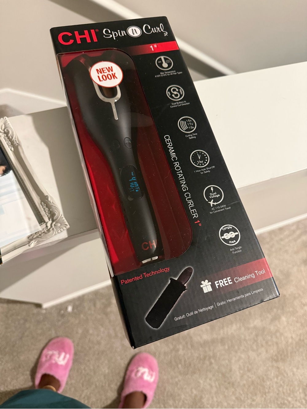 CHI Spin N Curl 1" Ceramic Rotating Curler - Black & Red